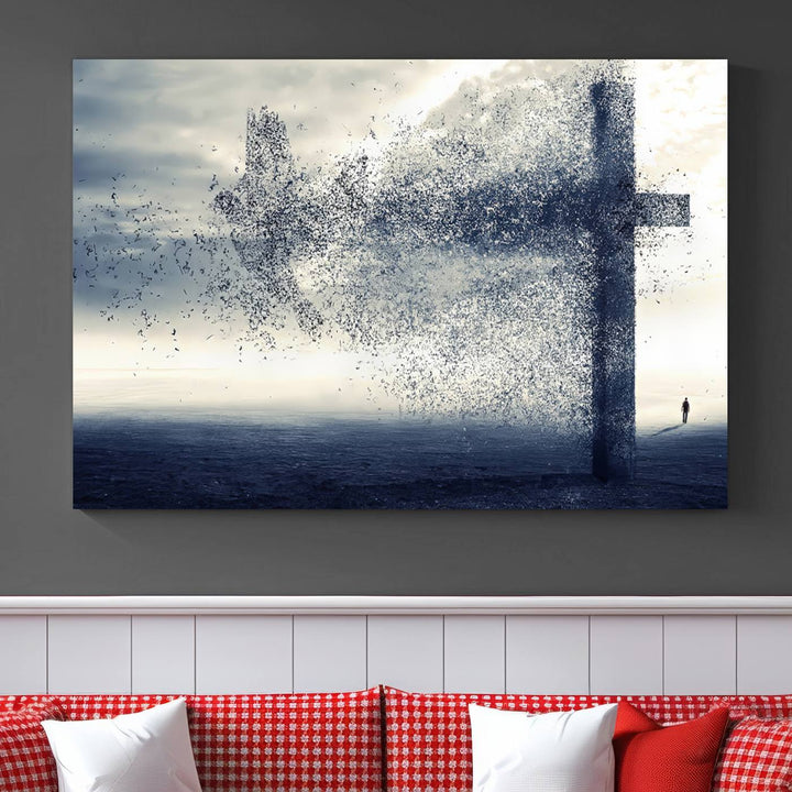 Jesus Christian a Cross and Dove Wind Canvas Wall Art Design