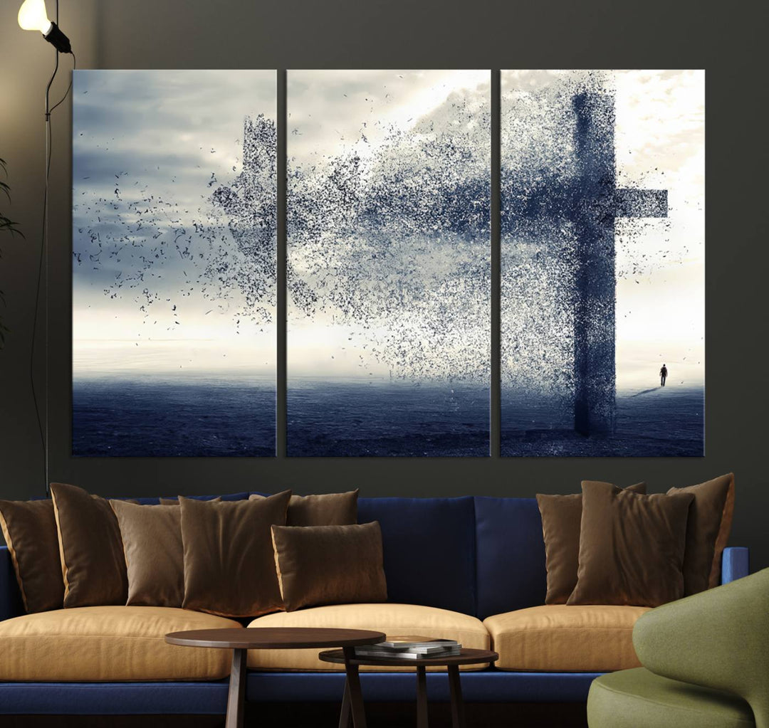 Jesus Christian a Cross and Dove Wind Canvas Wall Art Design