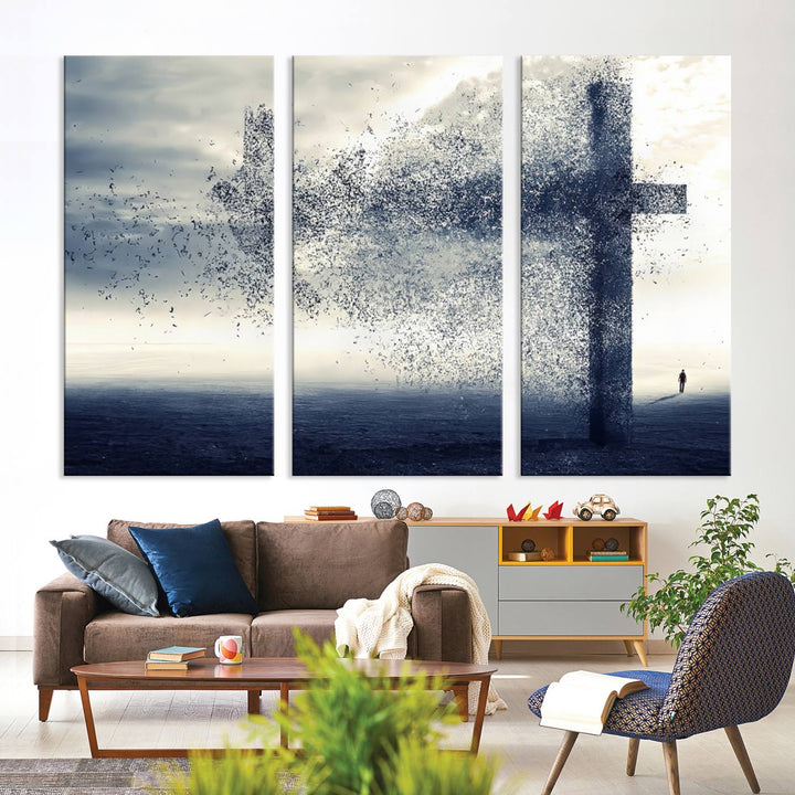 Jesus Christian a Cross and Dove Wind Canvas Wall Art Design