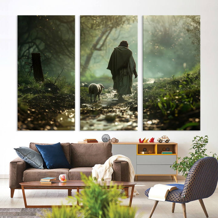 Jesus shepherd lamb, Jesus Lamb of God, Jesus and Lamb No Words, Loss Sheep with Jesus Wall Art Canvas Print