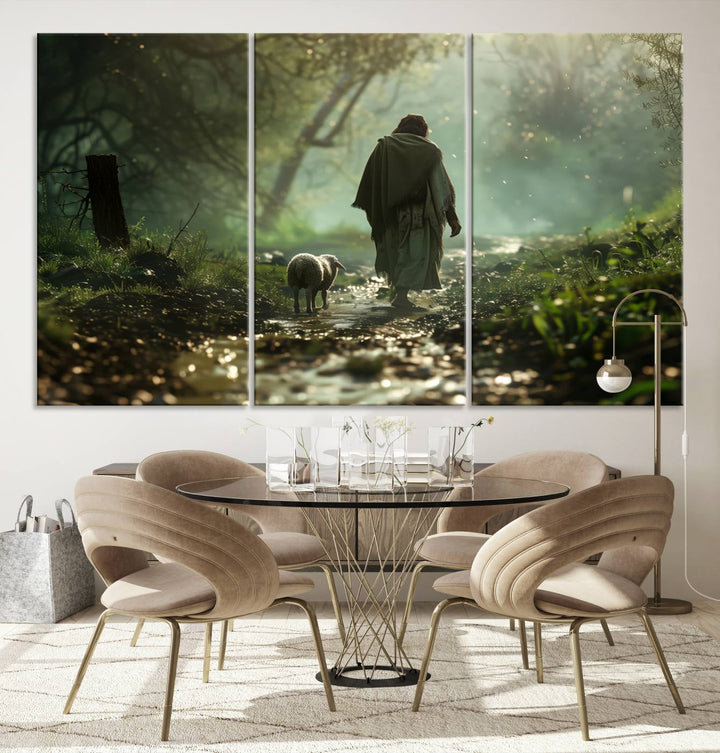 Jesus shepherd lamb, Jesus Lamb of God, Jesus and Lamb No Words, Loss Sheep with Jesus Wall Art Canvas Print