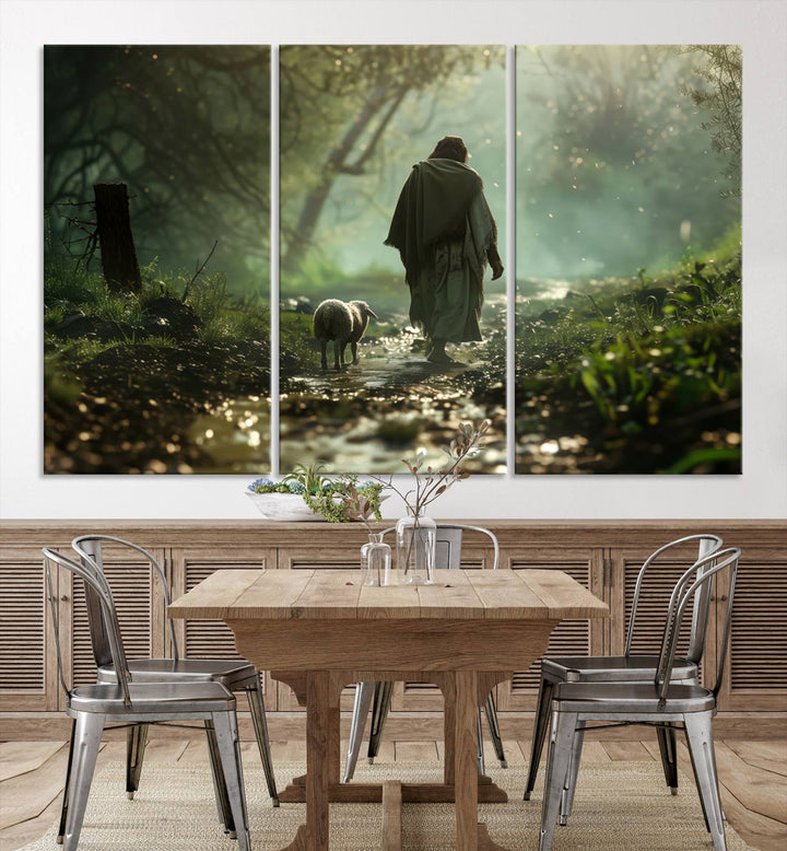 Jesus shepherd lamb, Jesus Lamb of God, Jesus and Lamb No Words, Loss Sheep with Jesus Wall Art Canvas Print