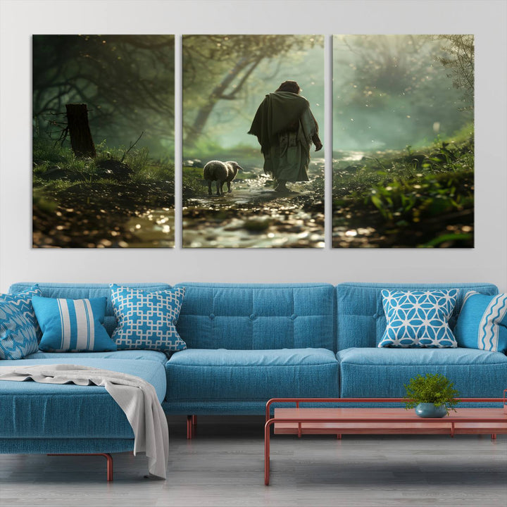 Jesus shepherd lamb, Jesus Lamb of God, Jesus and Lamb No Words, Loss Sheep with Jesus Wall Art Canvas Print