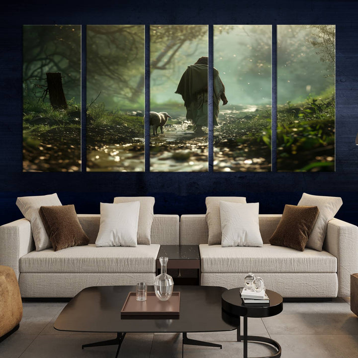 Jesus shepherd lamb, Jesus Lamb of God, Jesus and Lamb No Words, Loss Sheep with Jesus Wall Art Canvas Print