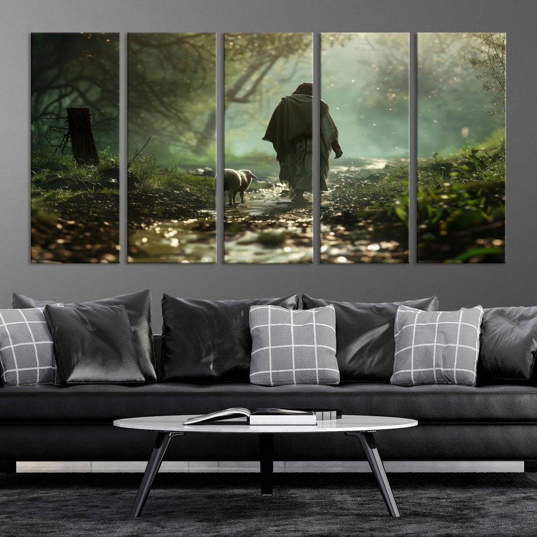 Jesus shepherd lamb, Jesus Lamb of God, Jesus and Lamb No Words, Loss Sheep with Jesus Wall Art Canvas Print