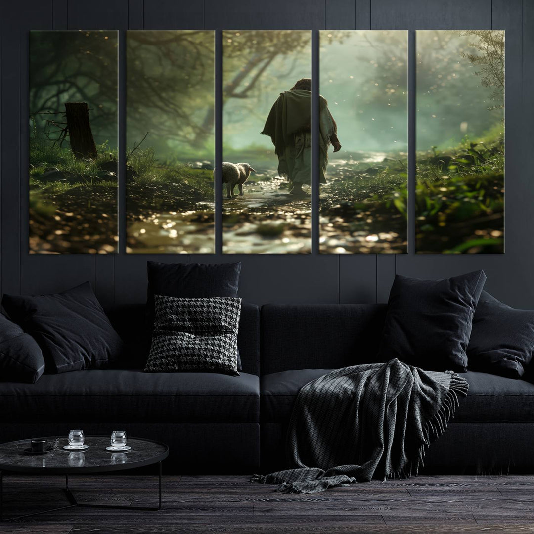 Jesus shepherd lamb, Jesus Lamb of God, Jesus and Lamb No Words, Loss Sheep with Jesus Wall Art Canvas Print