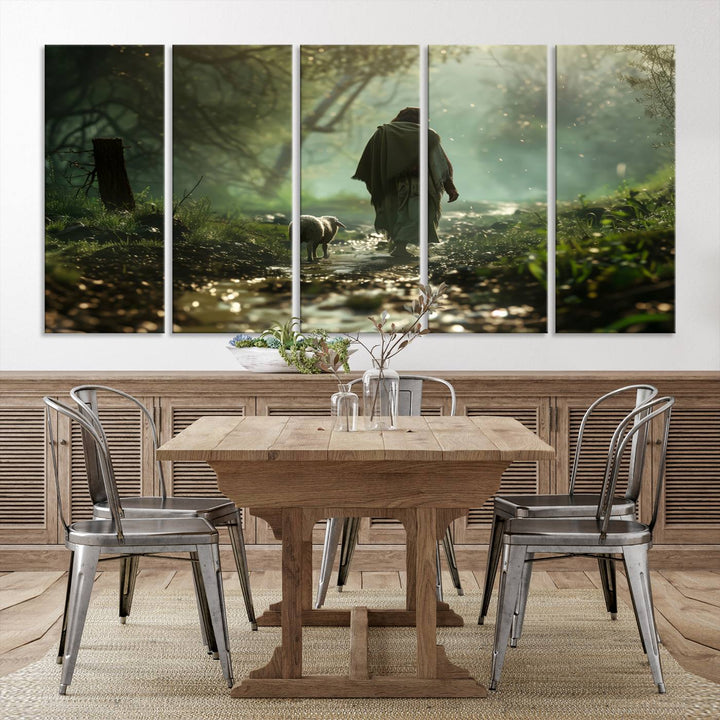 Jesus shepherd lamb, Jesus Lamb of God, Jesus and Lamb No Words, Loss Sheep with Jesus Wall Art Canvas Print