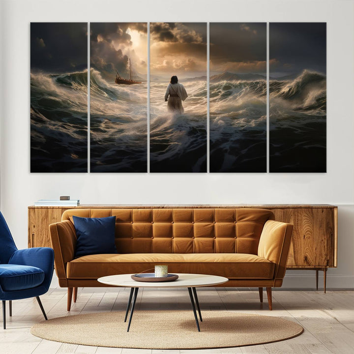 Jesus Walk in Sea Wall Art Canvas Print, Christian Wall Art Print,