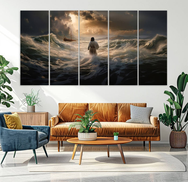 Jesus Walk in Sea Wall Art Canvas Print, Christian Wall Art Print,