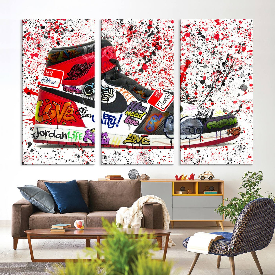 Jordan Shoe Graffiti Art Canvas Print, Street Art Inspired Jordan Sneaker Graffiti Design for Living Room or Office, Urban Canvas Print, Ready to Hang