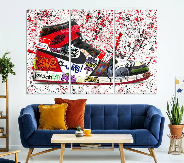 Jordan Shoe Graffiti Art Canvas Print, Street Art Inspired Jordan Sneaker Graffiti Design for Living Room or Office, Urban Canvas Print, Ready to Hang