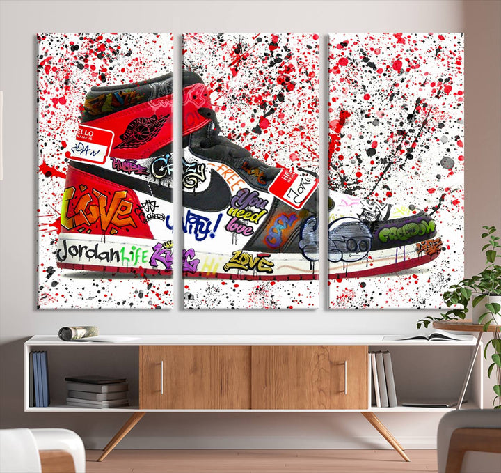 Jordan Shoe Graffiti Art Canvas Print, Street Art Inspired Jordan Sneaker Graffiti Design for Living Room or Office, Urban Canvas Print, Ready to Hang