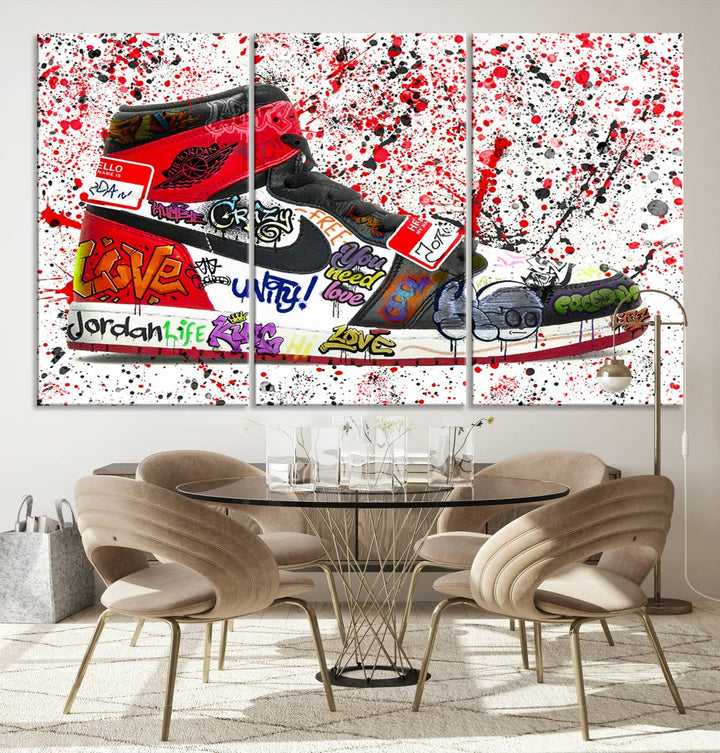 Jordan Shoe Graffiti Art Canvas Print, Street Art Inspired Jordan Sneaker Graffiti Design for Living Room or Office, Urban Canvas Print, Ready to Hang