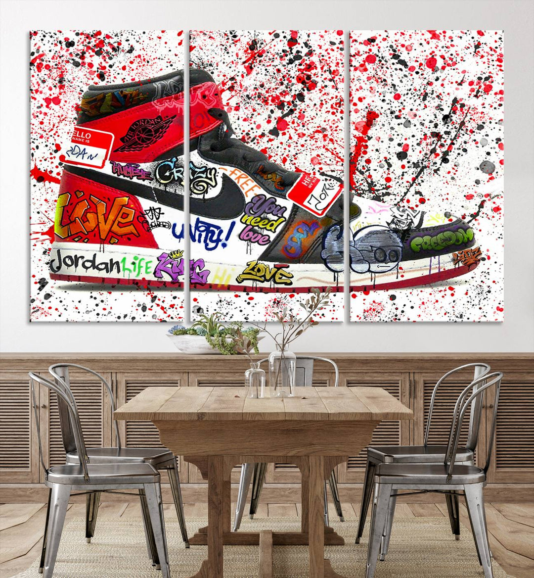 Jordan Shoe Graffiti Art Canvas Print, Street Art Inspired Jordan Sneaker Graffiti Design for Living Room or Office, Urban Canvas Print, Ready to Hang