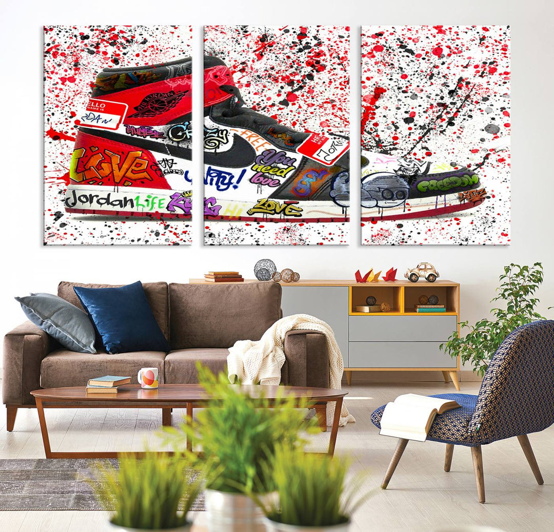 Jordan Shoe Graffiti Art Canvas Print, Street Art Inspired Jordan Sneaker Graffiti Design for Living Room or Office, Urban Canvas Print, Ready to Hang