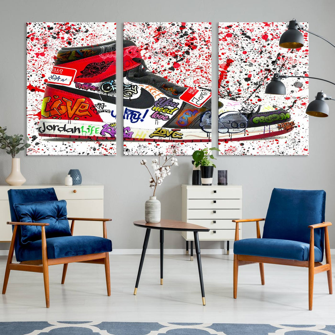 Jordan Shoe Graffiti Art Canvas Print, Street Art Inspired Jordan Sneaker Graffiti Design for Living Room or Office, Urban Canvas Print, Ready to Hang