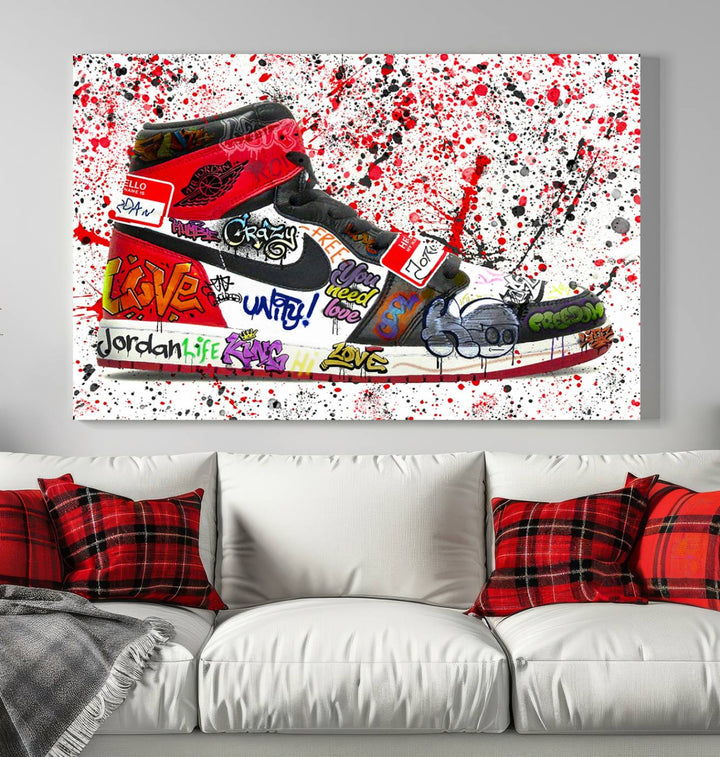 Jordan Shoe Graffiti Art Canvas Print, Street Art Inspired Jordan Sneaker Graffiti Design for Living Room or Office, Urban Canvas Print, Ready to Hang