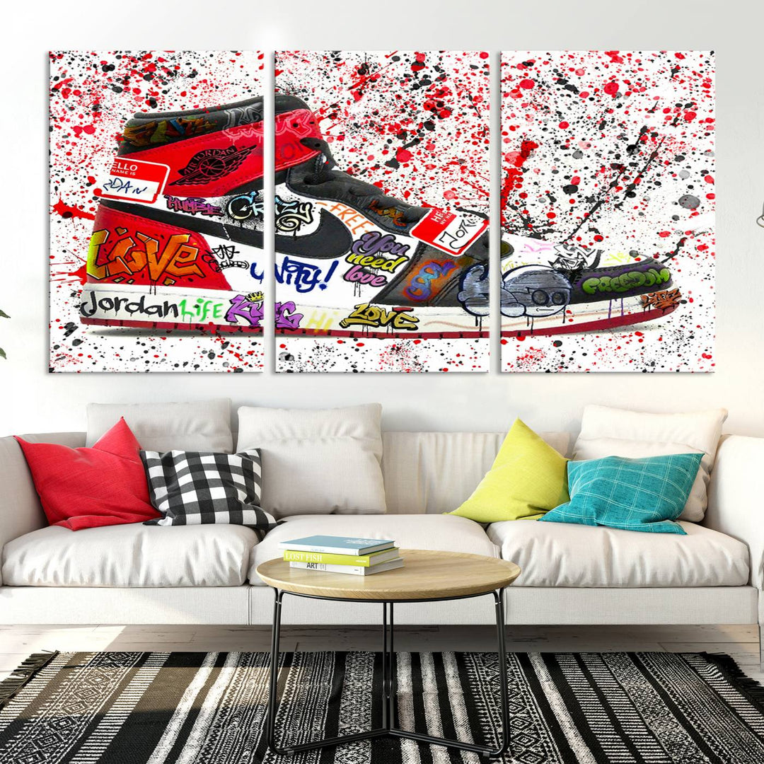 Jordan Shoe Graffiti Art Canvas Print, Street Art Inspired Jordan Sneaker Graffiti Design for Living Room or Office, Urban Canvas Print, Ready to Hang