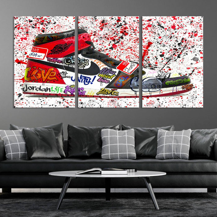 Jordan Shoe Graffiti Art Canvas Print, Street Art Inspired Jordan Sneaker Graffiti Design for Living Room or Office, Urban Canvas Print, Ready to Hang