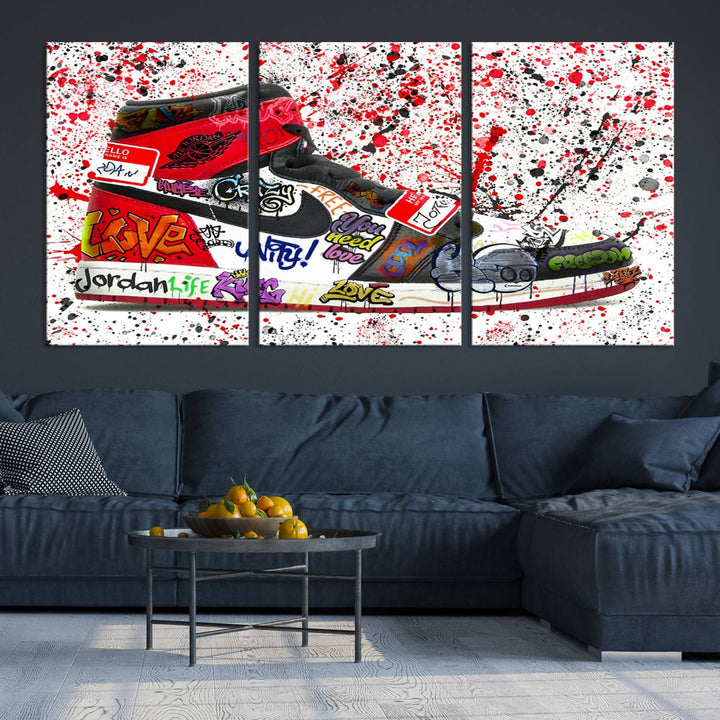 Jordan Shoe Graffiti Art Canvas Print, Street Art Inspired Jordan Sneaker Graffiti Design for Living Room or Office, Urban Canvas Print, Ready to Hang