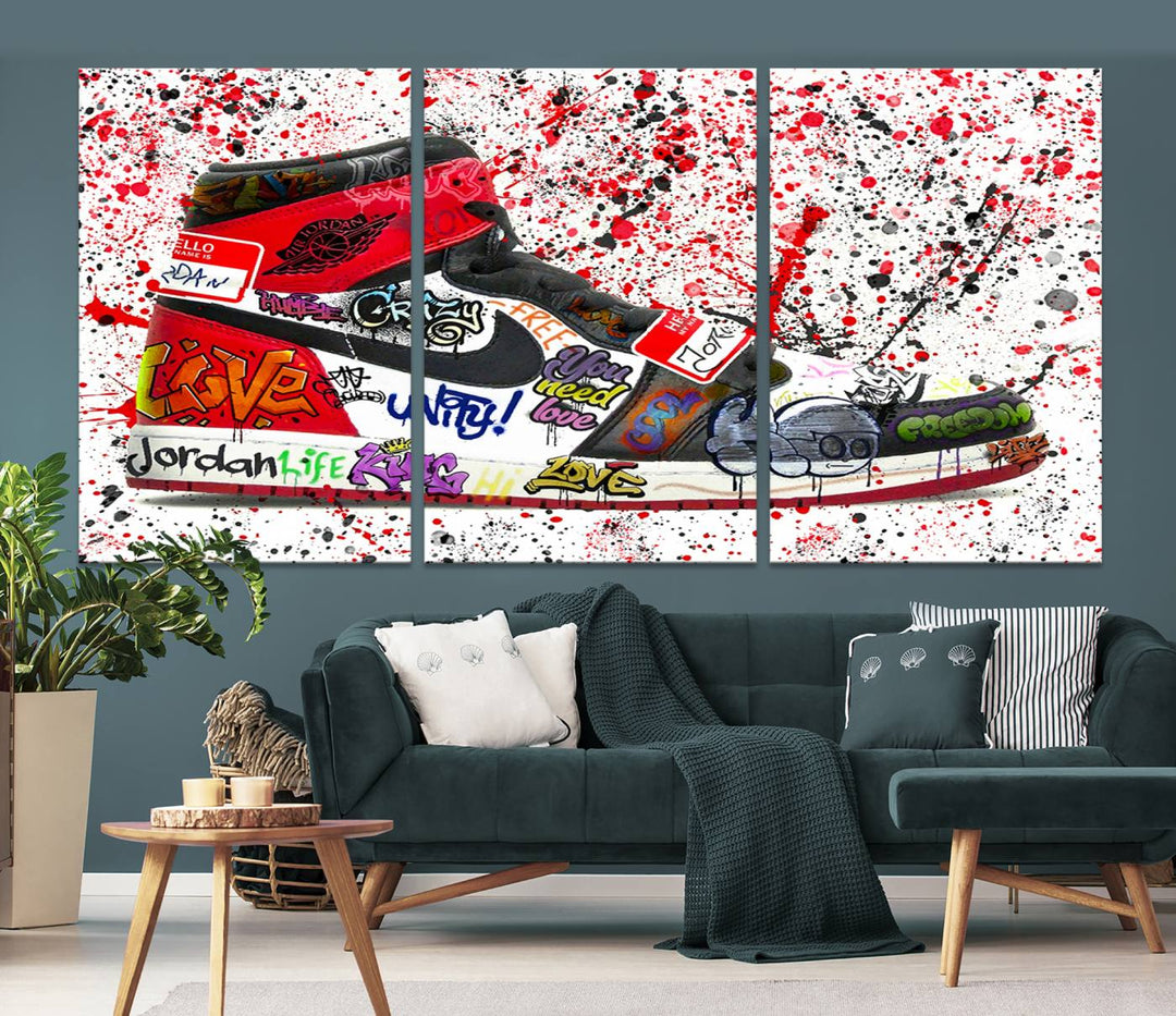 Jordan Shoe Graffiti Art Canvas Print, Street Art Inspired Jordan Sneaker Graffiti Design for Living Room or Office, Urban Canvas Print, Ready to Hang