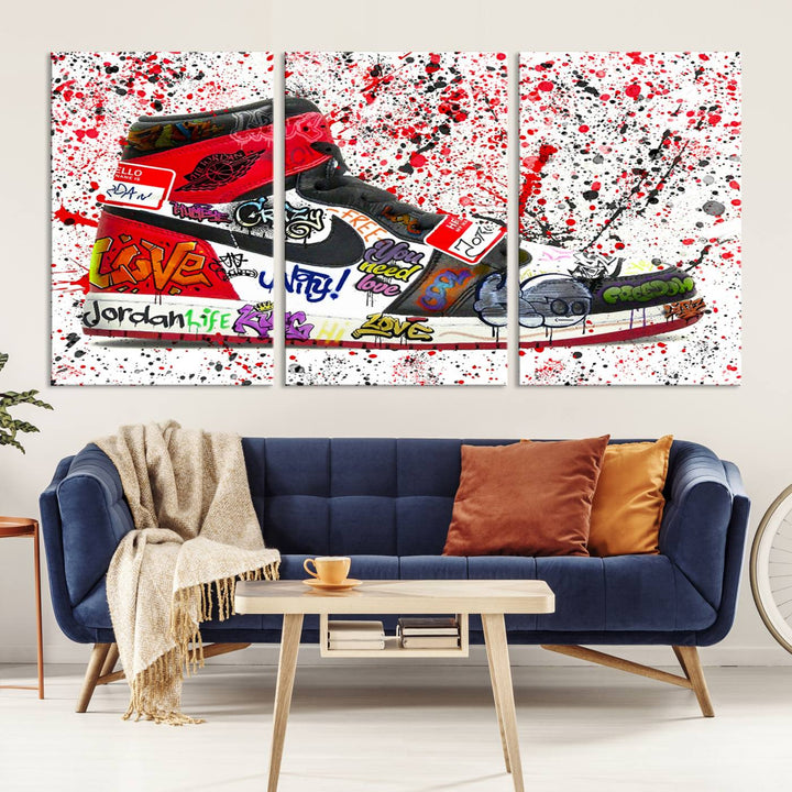 Jordan Shoe Graffiti Art Canvas Print, Street Art Inspired Jordan Sneaker Graffiti Design for Living Room or Office, Urban Canvas Print, Ready to Hang