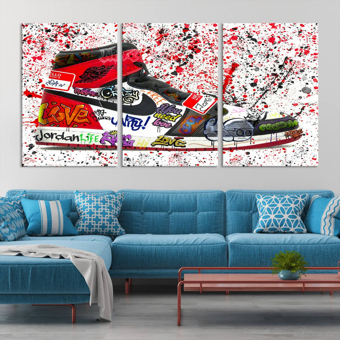 Jordan Shoe Graffiti Art Canvas Print, Street Art Inspired Jordan Sneaker Graffiti Design for Living Room or Office, Urban Canvas Print, Ready to Hang