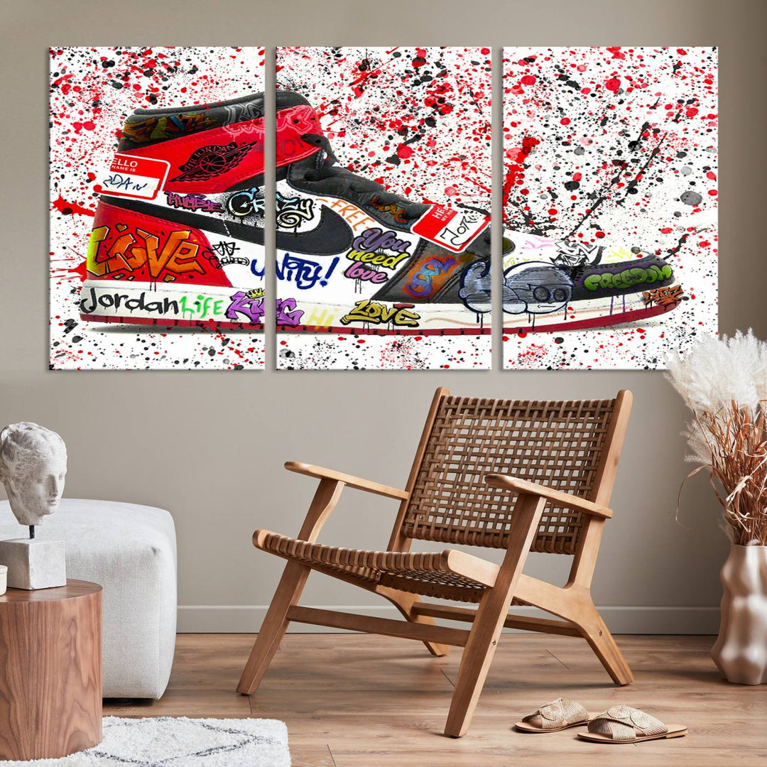 Jordan Shoe Graffiti Art Canvas Print, Street Art Inspired Jordan Sneaker Graffiti Design for Living Room or Office, Urban Canvas Print, Ready to Hang