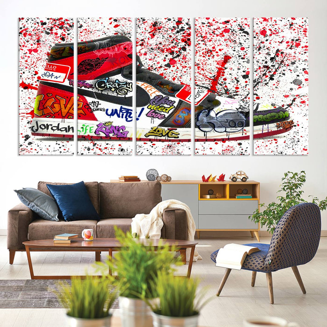 Jordan Shoe Graffiti Art Canvas Print, Street Art Inspired Jordan Sneaker Graffiti Design for Living Room or Office, Urban Canvas Print, Ready to Hang