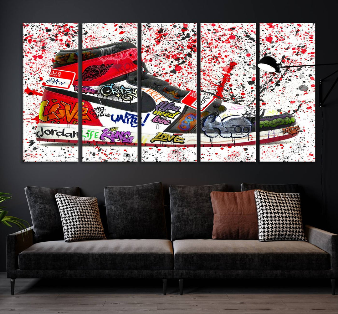 Jordan Shoe Graffiti Art Canvas Print, Street Art Inspired Jordan Sneaker Graffiti Design for Living Room or Office, Urban Canvas Print, Ready to Hang