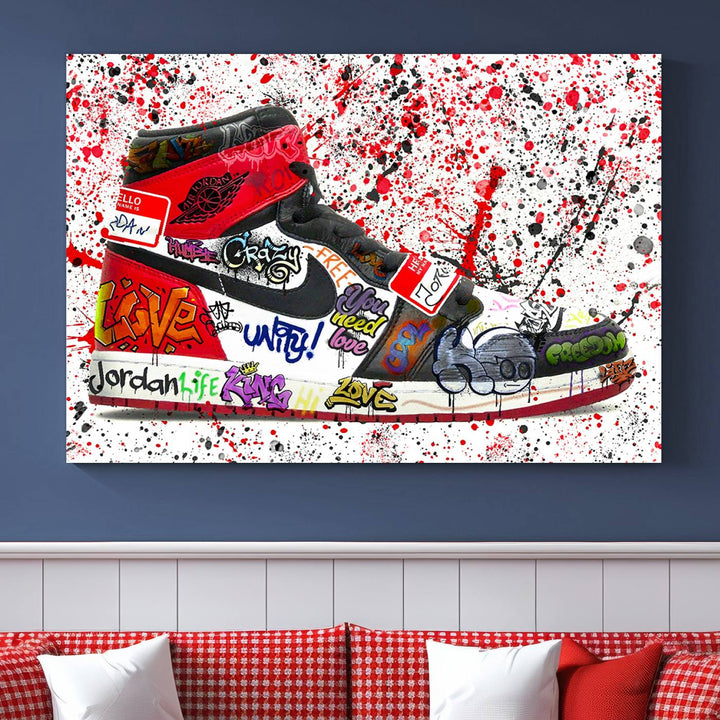 Jordan Shoe Graffiti Art Canvas Print, Street Art Inspired Jordan Sneaker Graffiti Design for Living Room or Office, Urban Canvas Print, Ready to Hang