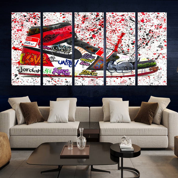 Jordan Shoe Graffiti Art Canvas Print, Street Art Inspired Jordan Sneaker Graffiti Design for Living Room or Office, Urban Canvas Print, Ready to Hang