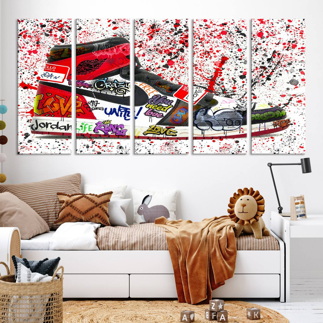 Jordan Shoe Graffiti Art Canvas Print, Street Art Inspired Jordan Sneaker Graffiti Design for Living Room or Office, Urban Canvas Print, Ready to Hang