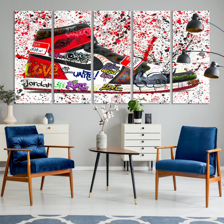 Jordan Shoe Graffiti Art Canvas Print, Street Art Inspired Jordan Sneaker Graffiti Design for Living Room or Office, Urban Canvas Print, Ready to Hang