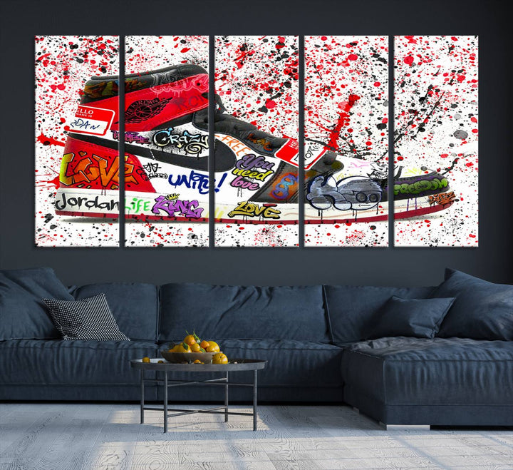 Jordan Shoe Graffiti Art Canvas Print, Street Art Inspired Jordan Sneaker Graffiti Design for Living Room or Office, Urban Canvas Print, Ready to Hang