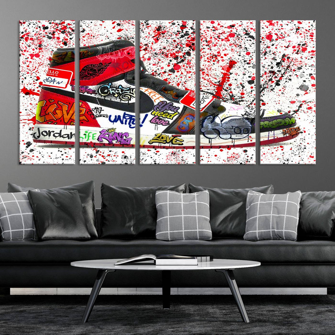 Jordan Shoe Graffiti Art Canvas Print, Street Art Inspired Jordan Sneaker Graffiti Design for Living Room or Office, Urban Canvas Print, Ready to Hang