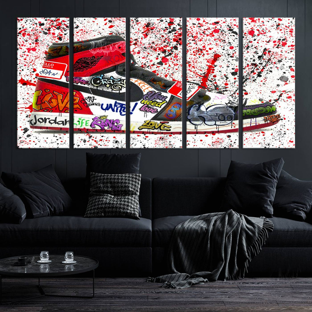 Jordan Shoe Graffiti Art Canvas Print, Street Art Inspired Jordan Sneaker Graffiti Design for Living Room or Office, Urban Canvas Print, Ready to Hang