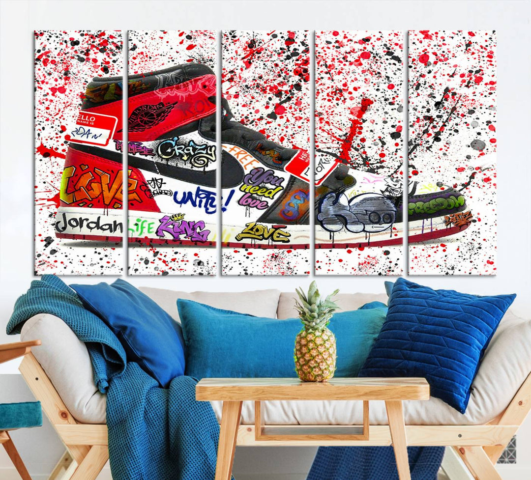 Jordan Shoe Graffiti Art Canvas Print, Street Art Inspired Jordan Sneaker Graffiti Design for Living Room or Office, Urban Canvas Print, Ready to Hang