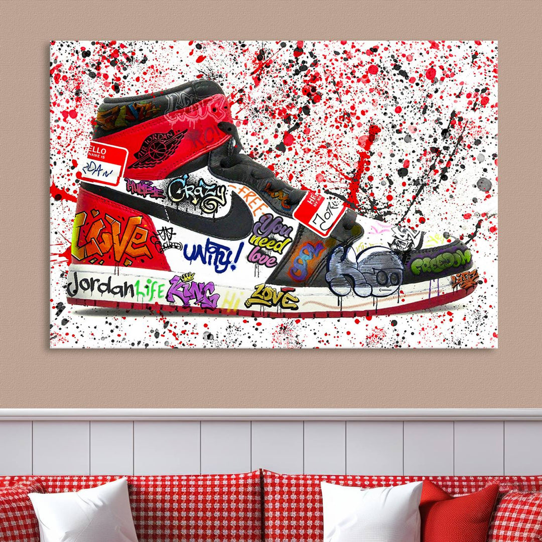 Jordan Shoe Graffiti Art Canvas Print, Street Art Inspired Jordan Sneaker Graffiti Design for Living Room or Office, Urban Canvas Print, Ready to Hang