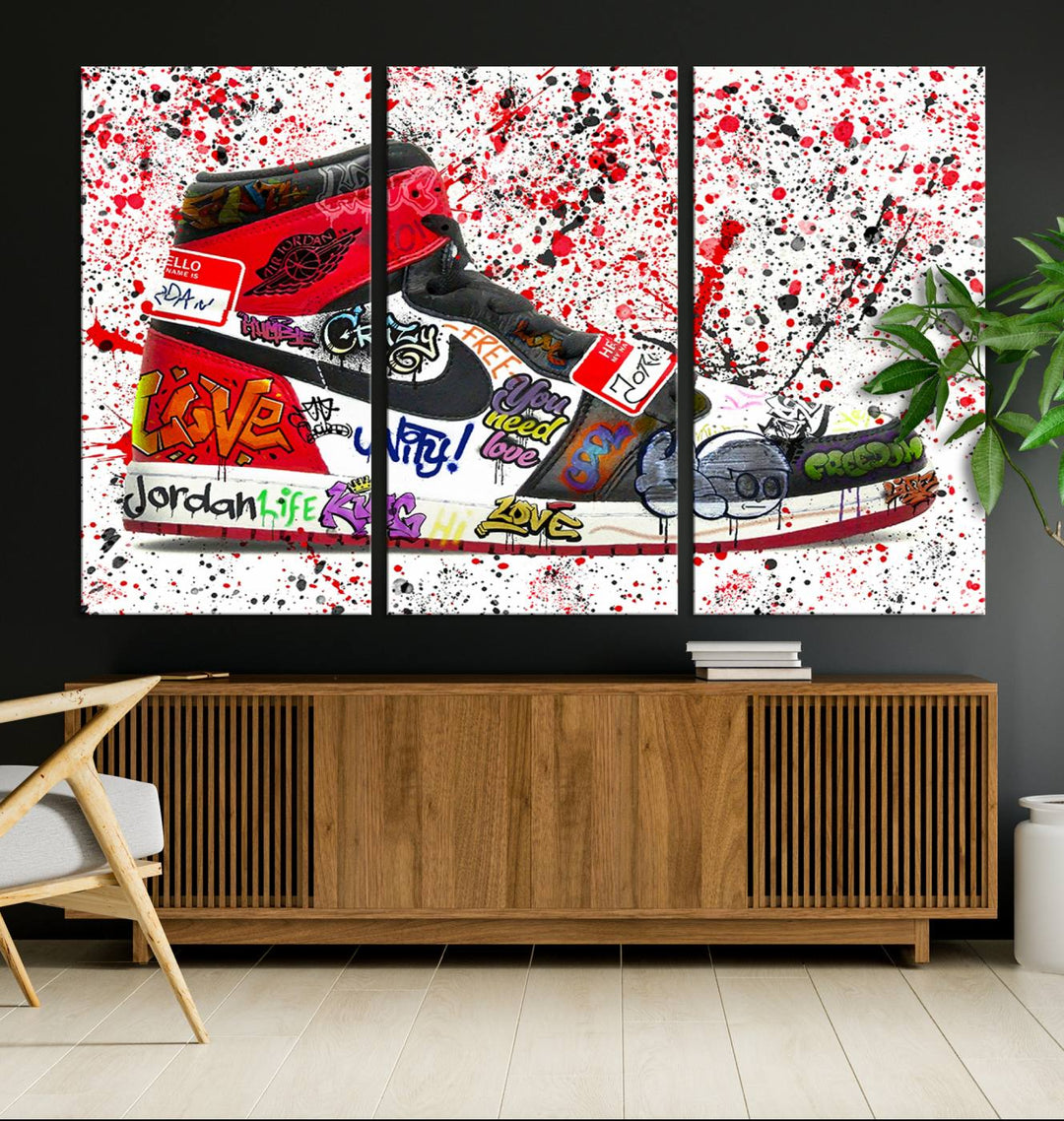 Jordan Shoe Graffiti Art Canvas Print, Street Art Inspired Jordan Sneaker Graffiti Design for Living Room or Office, Urban Canvas Print, Ready to Hang