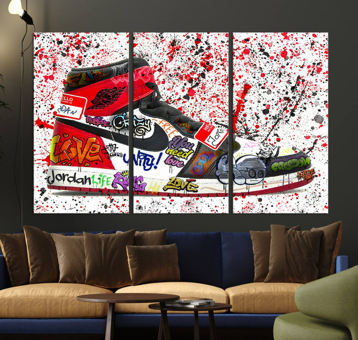 Jordan Shoe Graffiti Art Canvas Print, Street Art Inspired Jordan Sneaker Graffiti Design for Living Room or Office, Urban Canvas Print, Ready to Hang