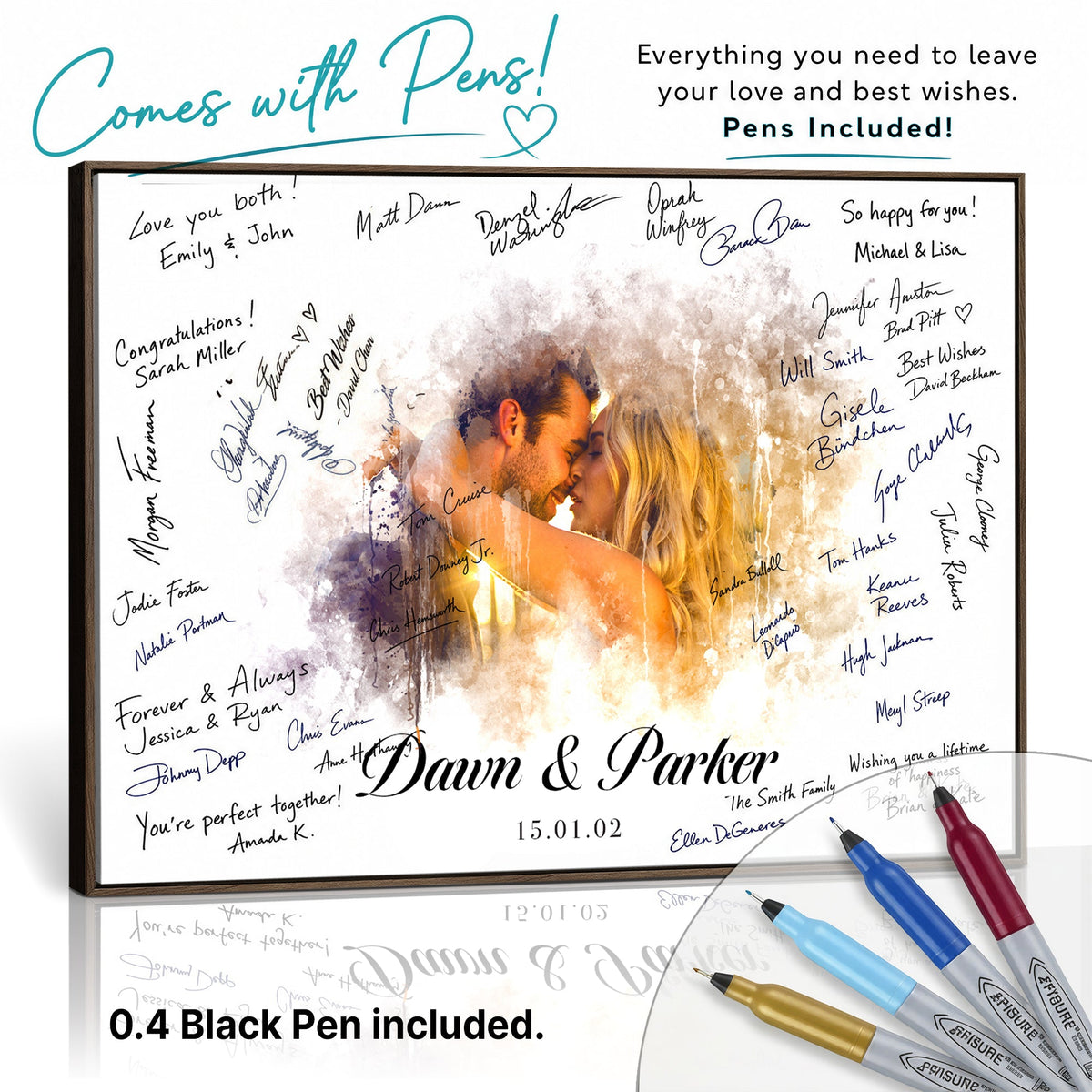 Wedding Guest Book Alternative Wall Art Canvas Print, Personalized Couple Photo Guestbook