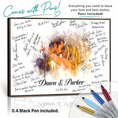 Wedding Guest Book Alternative Wall Art Canvas Print, Personalized Couple Photo Guestbook