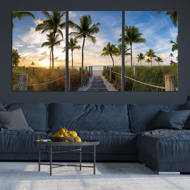 Beach and Palm Tree Wall Art, Beach Landscape Canvas, Sunset Print, Nature Ocean Canvas Art