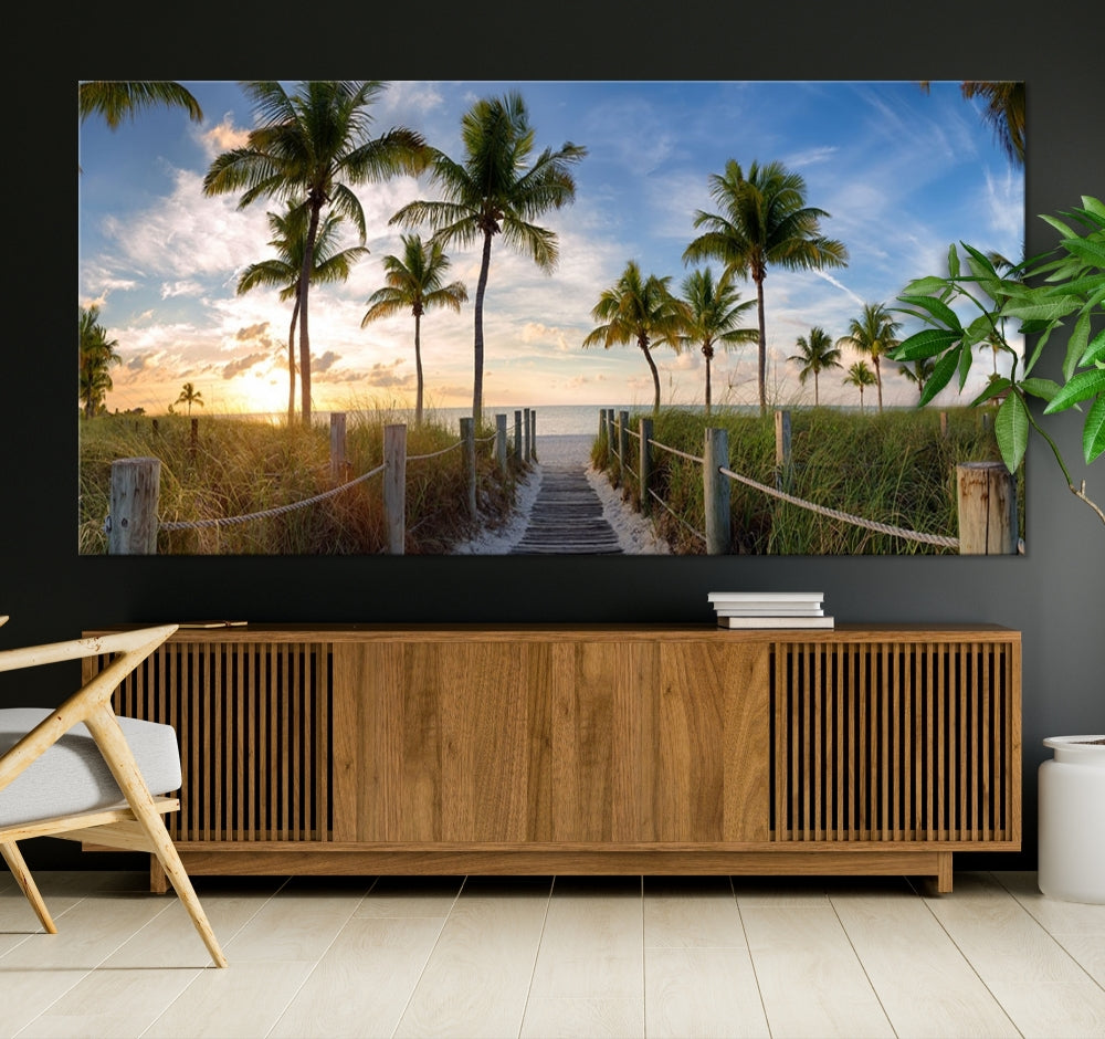 Beach and Palm Tree Wall Art, Beach Landscape Canvas, Sunset Print, Nature Ocean Canvas Art