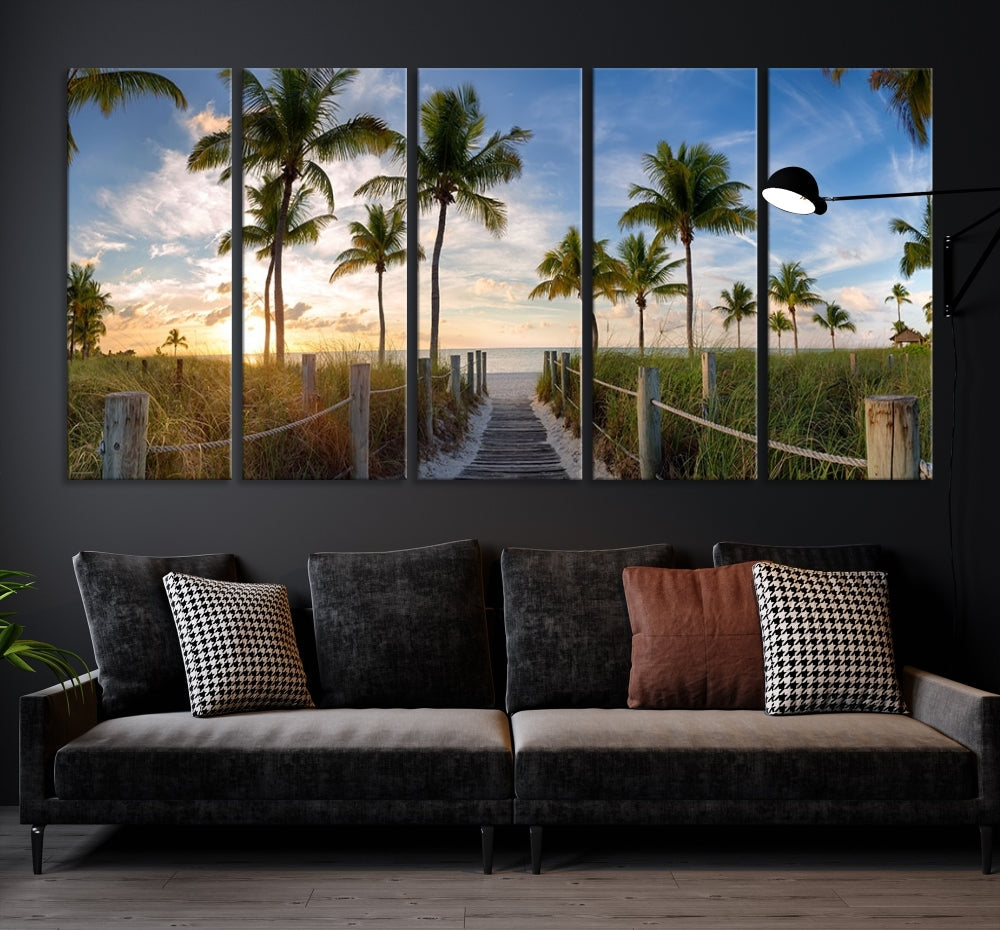 Beach and Palm Tree Wall Art, Beach Landscape Canvas, Sunset Print, Nature Ocean Canvas Art