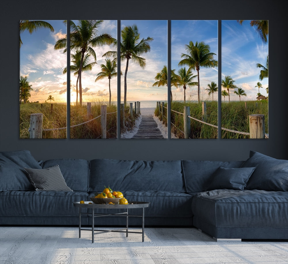 Beach and Palm Tree Wall Art, Beach Landscape Canvas, Sunset Print, Nature Ocean Canvas Art