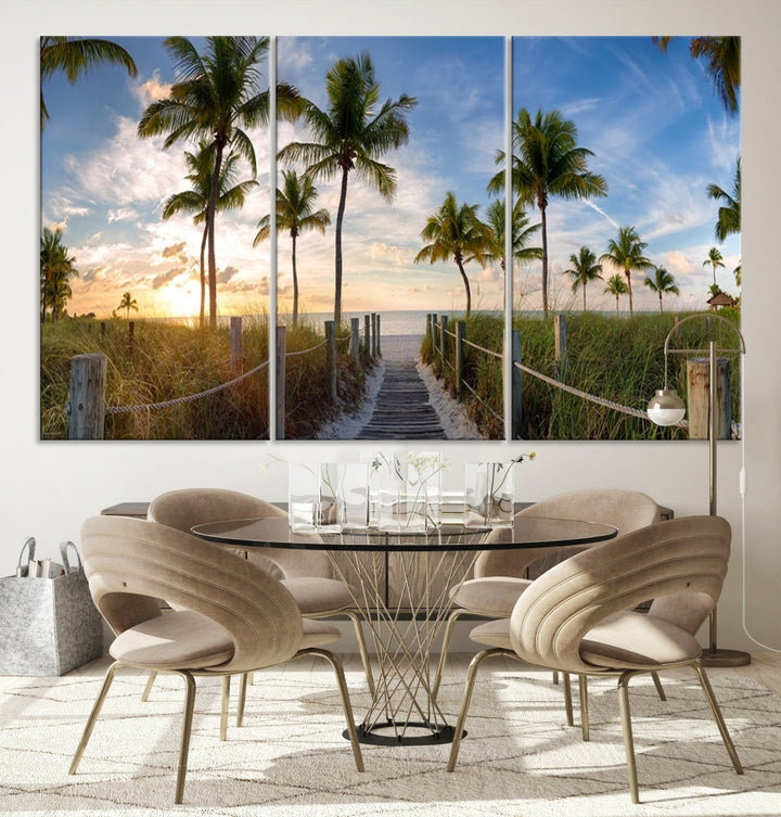 Beach and Palm Tree Wall Art, Beach Landscape Canvas, Sunset Print, Nature Ocean Canvas Art