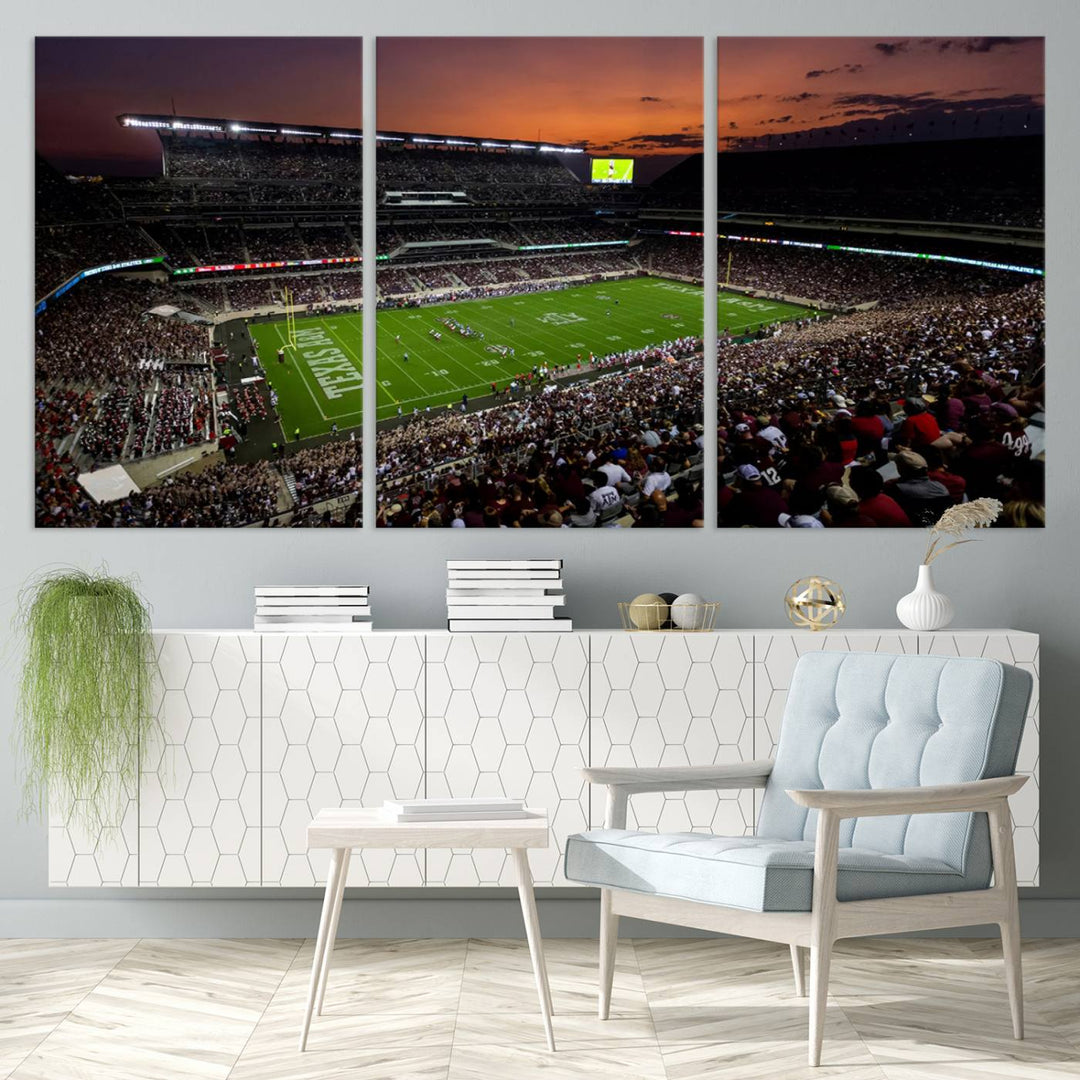 Kyle Field Texas Stadium Wall Art Canvas Print American Football Stadium Wall Art Canvas Print Ready to hang Framed Wall Art Set