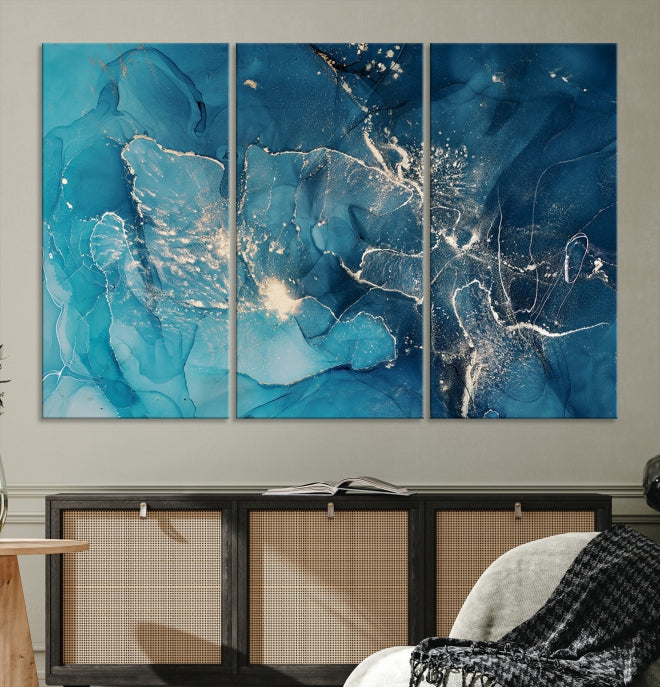 Large Abstract Fluid Effect Marble Canvas Wall Art Print